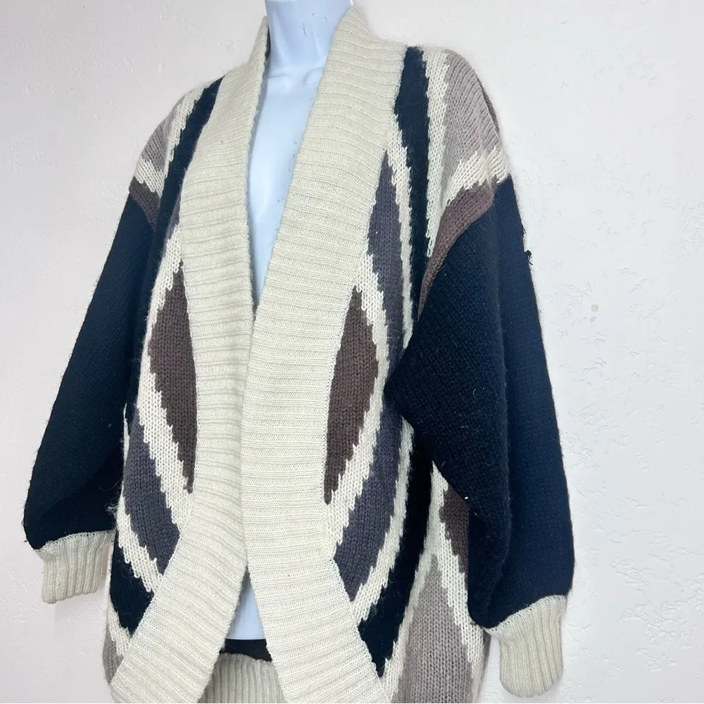 Oversized Vintage Cocoon Mohair Blend Geometric Patterned Women's Sweater S/M